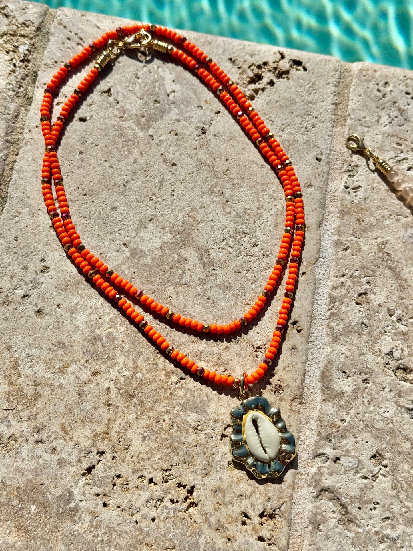 Orange Cowrie Shell Chain