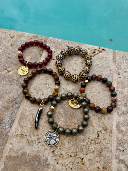 Stacking gemstone bracelets: pyrite, carnelian, tiger eye – AVINZIA