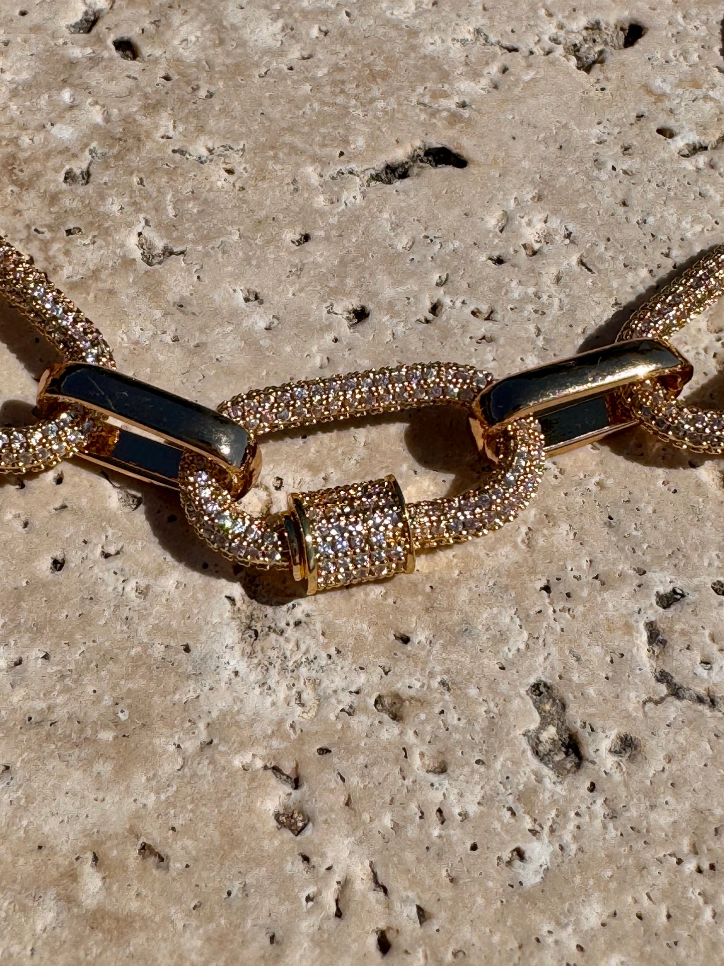 Gold Pave Carabiner Necklace