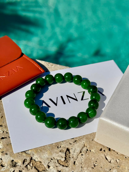 Natural Malaysia jade beads, rich green – handmade by AVINZIA