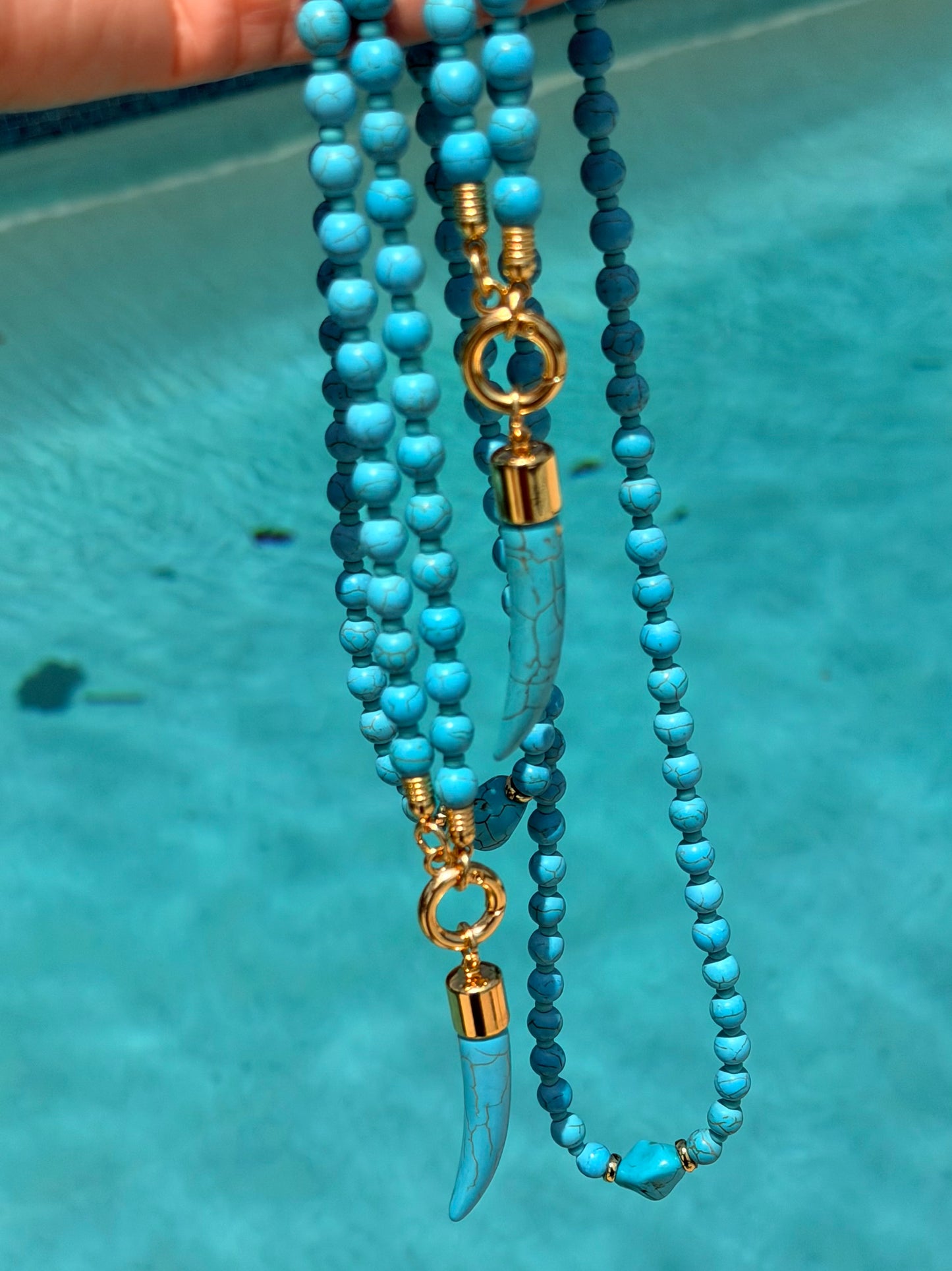 Turquoise Tusk Wrap or Long Necklace