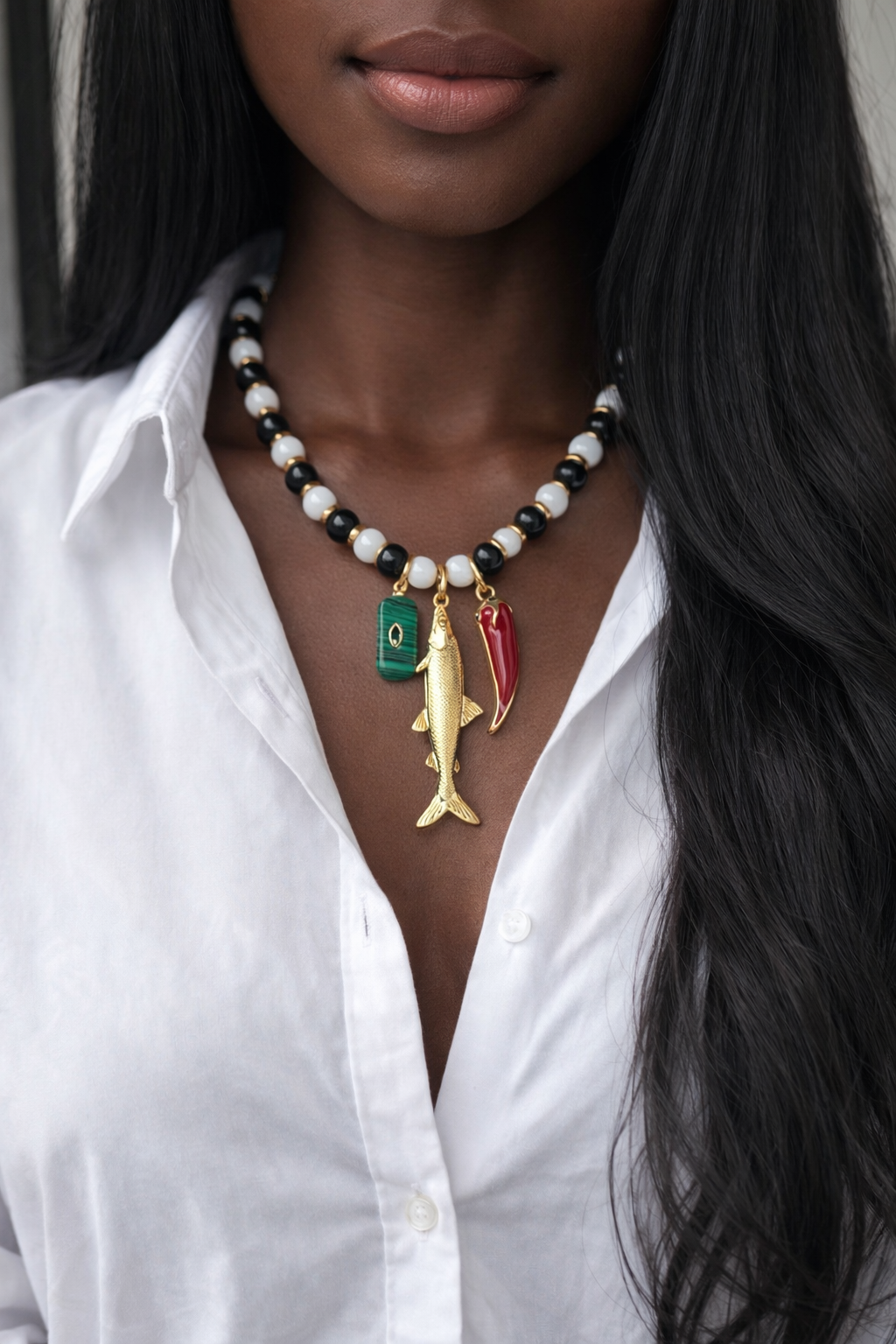 Black & White Fish Necklace