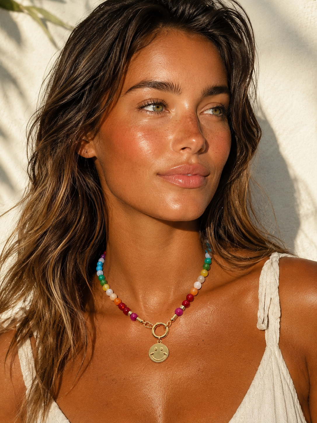 Smiley Rainbow Gemstone Necklace