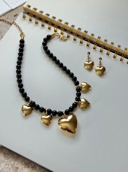 Obsidian Love Heart Necklace Set