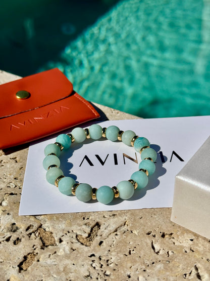 Frosted blue-green amazonite beads and gold chain spacers – AVINZIA