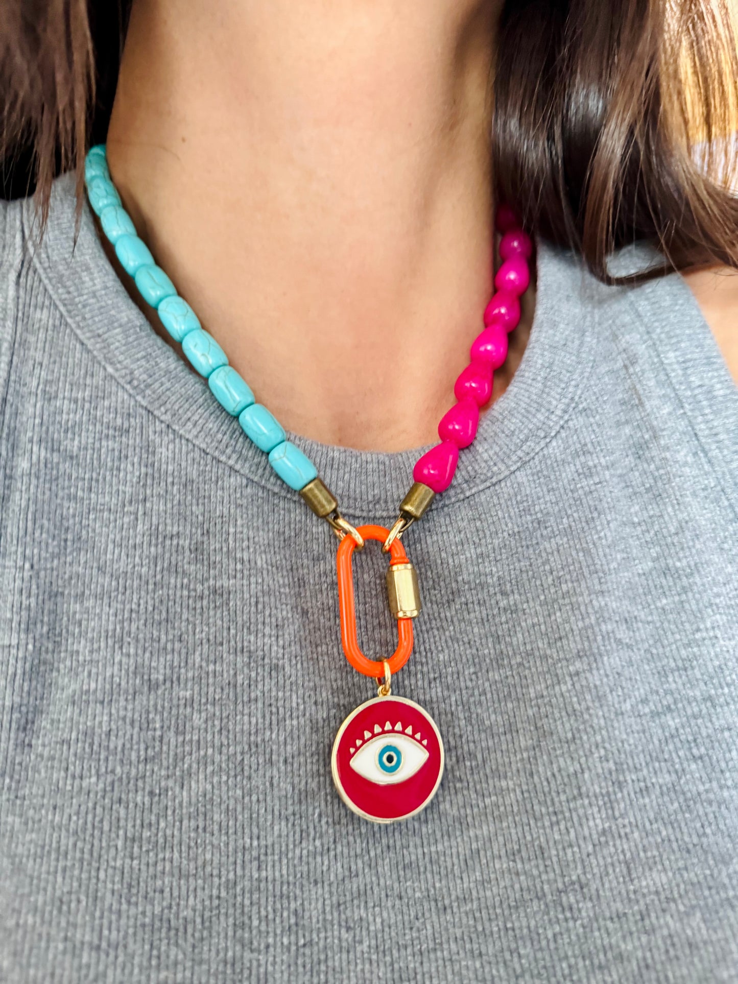 Red Evil Eye Carabiner Necklace