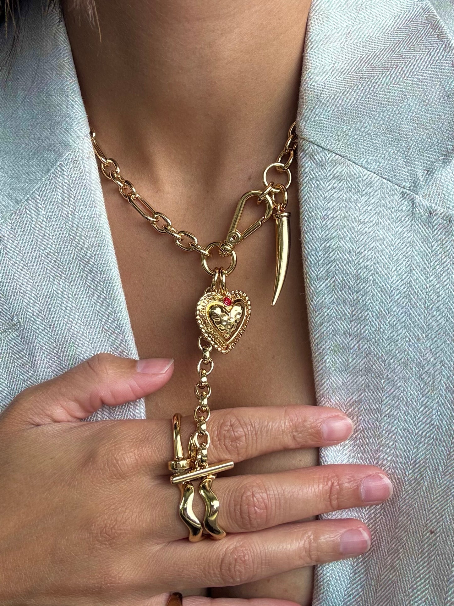 T Bar Heart Necklace Charm