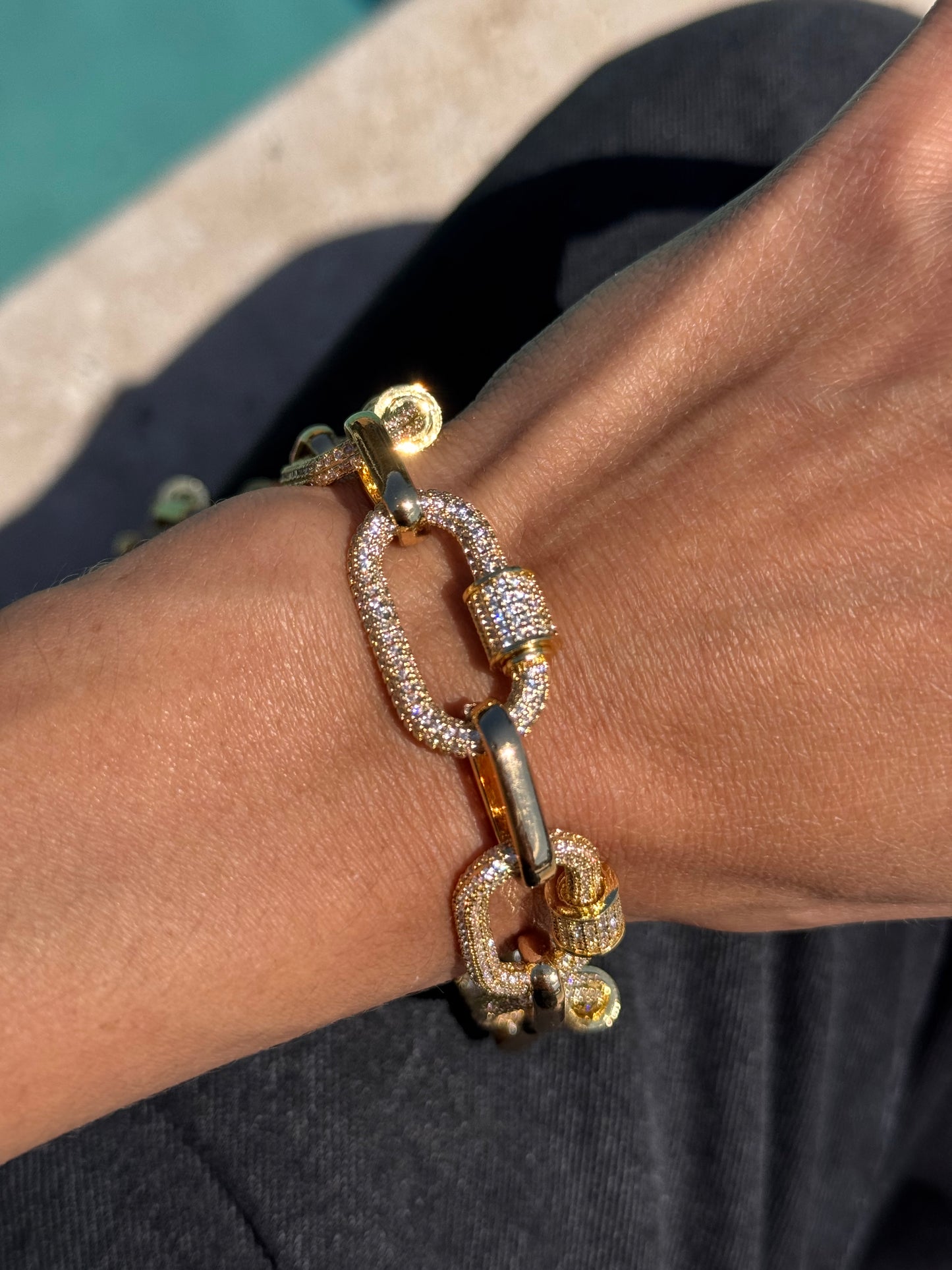 Gold Pave Carabiner Necklace
