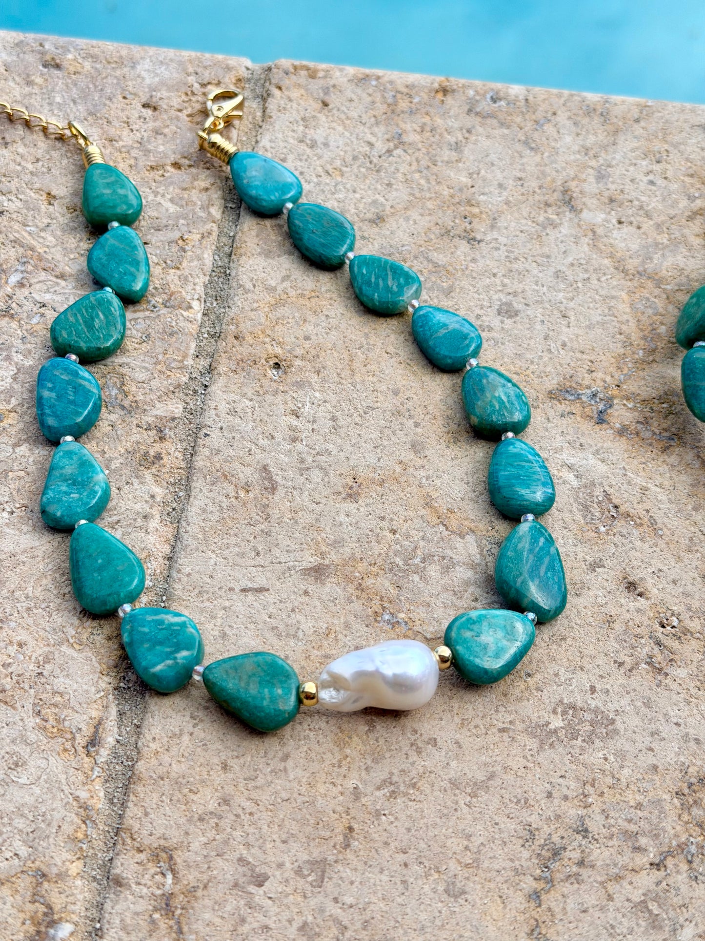 Natural Amazonite Baroque Pearl Necklace