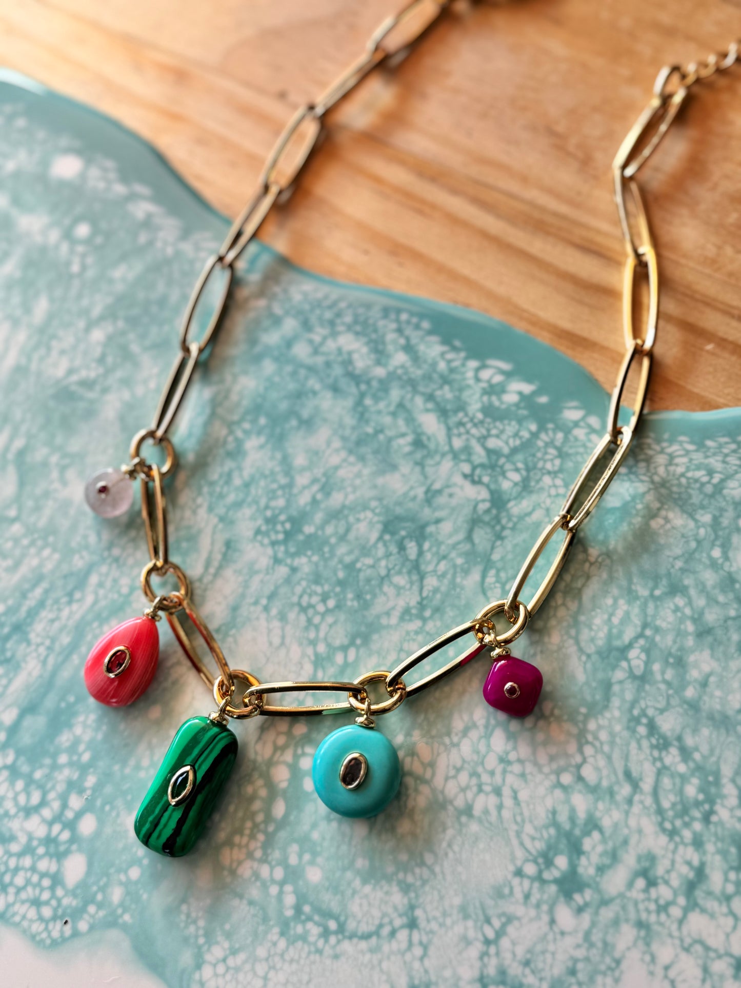 Colorful Gemstone Charm Chain