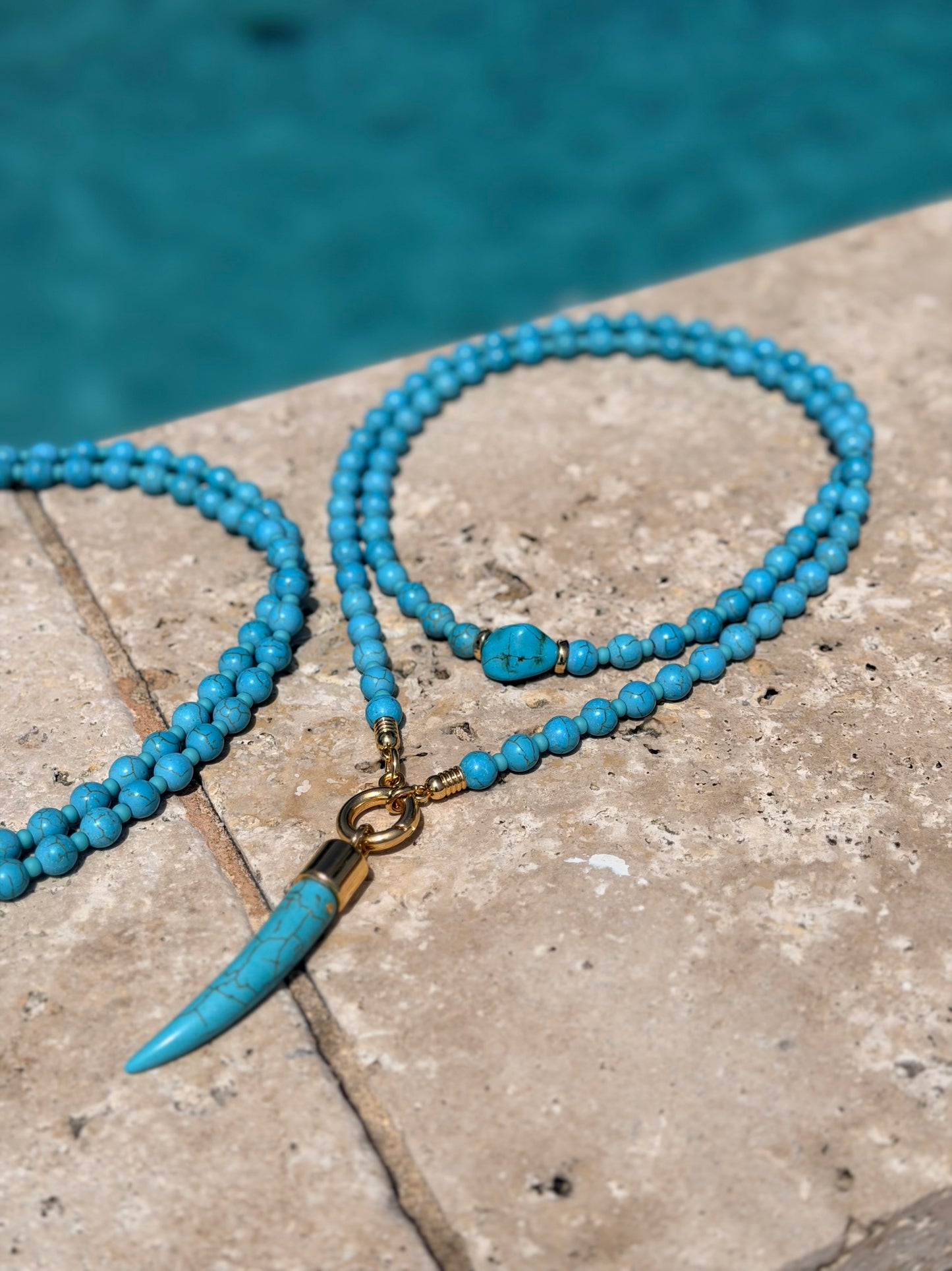 Turquoise Tusk Wrap or Long Necklace