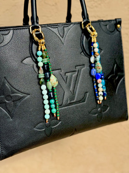 Beaded gemstone purse charm with gold accents – AVINZIA
