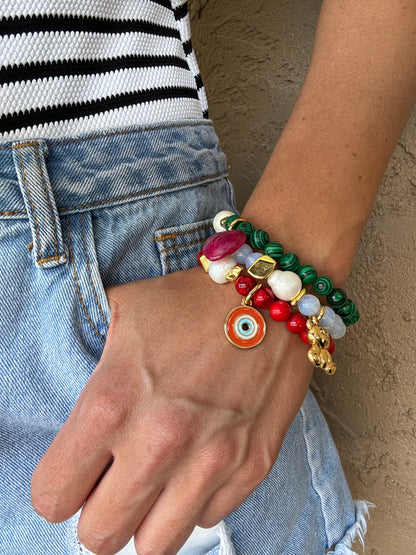 Custom gemstone charm bracelet with choice of stones — handmade in Florida by AVINZIA