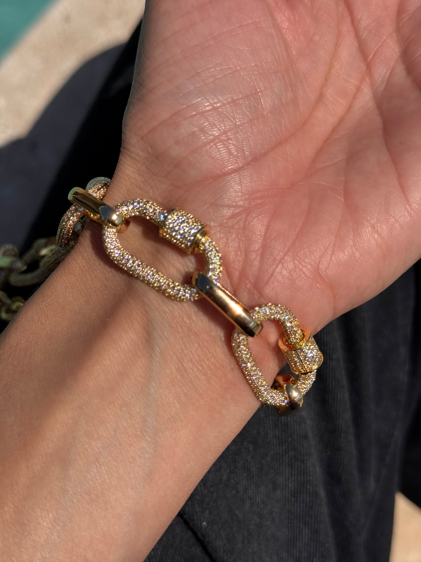 Gold Pave Carabiner Necklace