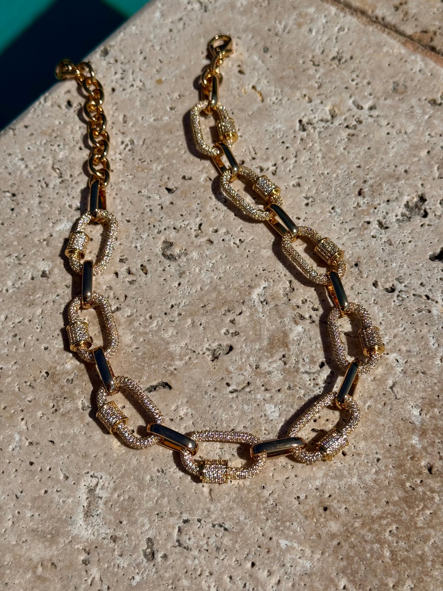 Gold Pave Carabiner Necklace