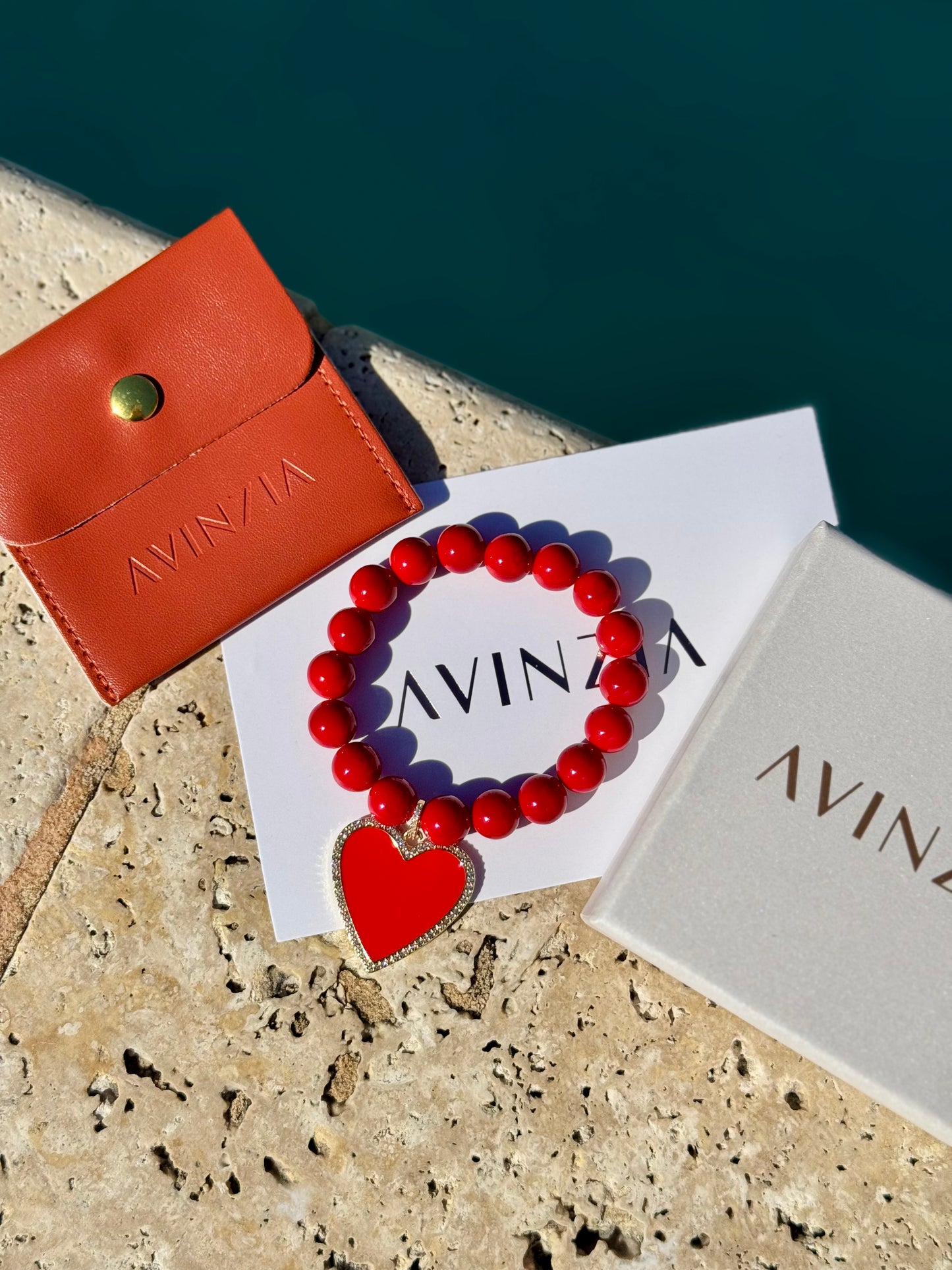 Red Jade with Pavé Heart Charm Bracelet