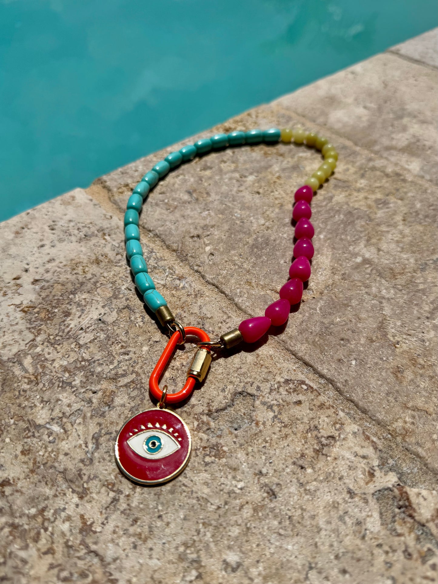 Red Evil Eye Carabiner Necklace