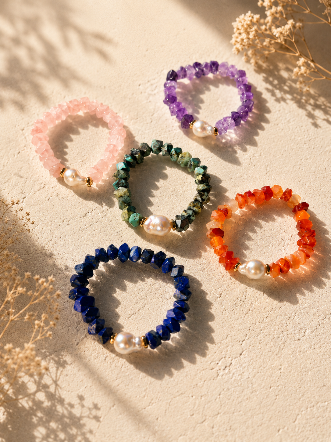 Nugget Gemstone & Baroque Pearl Bracelet