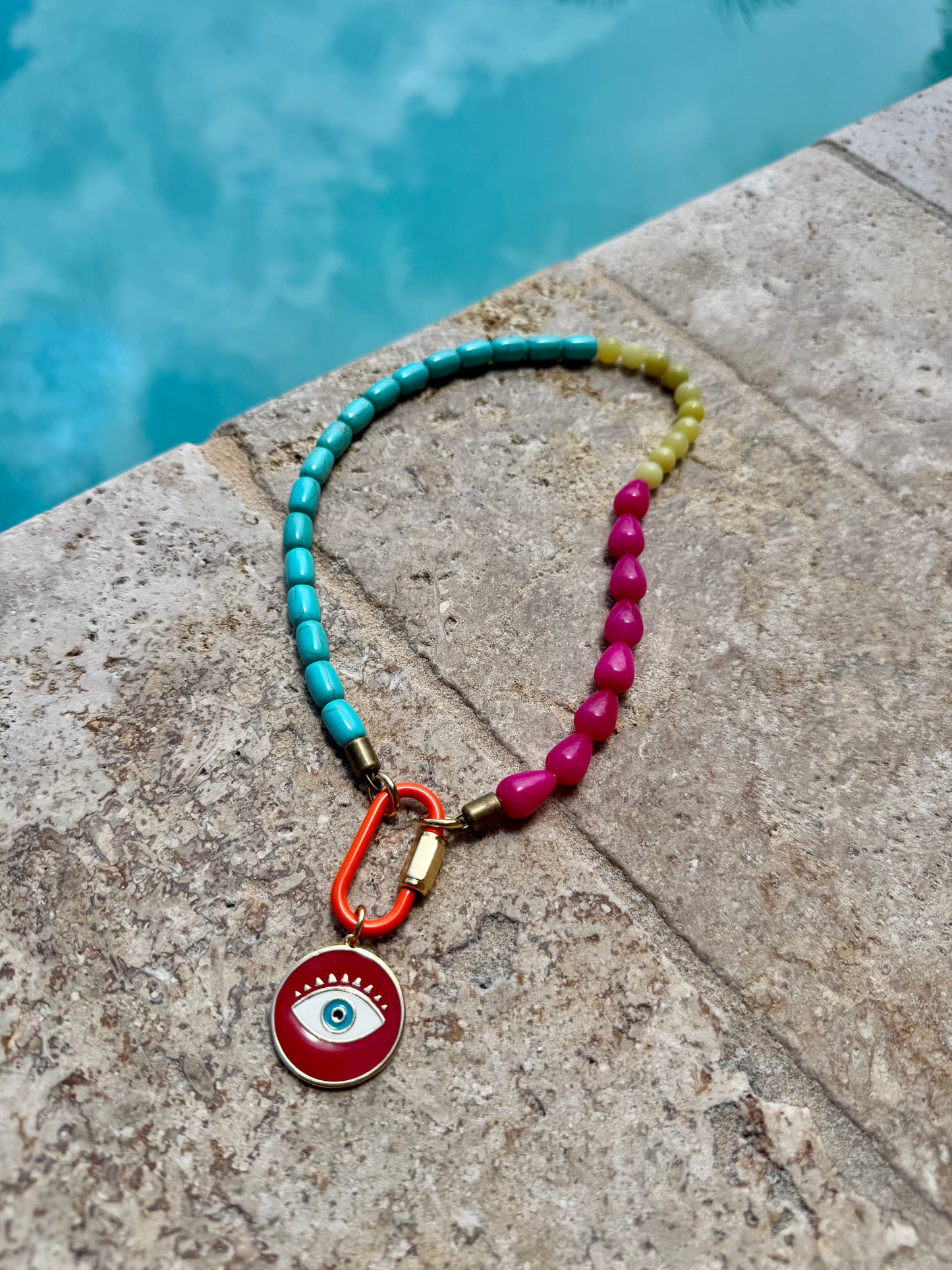 Red Evil Eye Carabiner Necklace