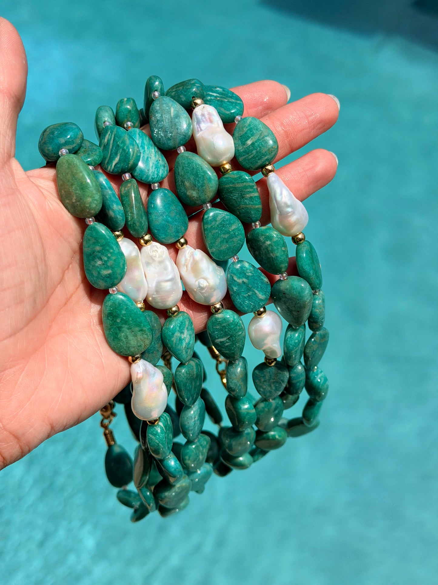 Natural Amazonite Baroque Pearl Necklace