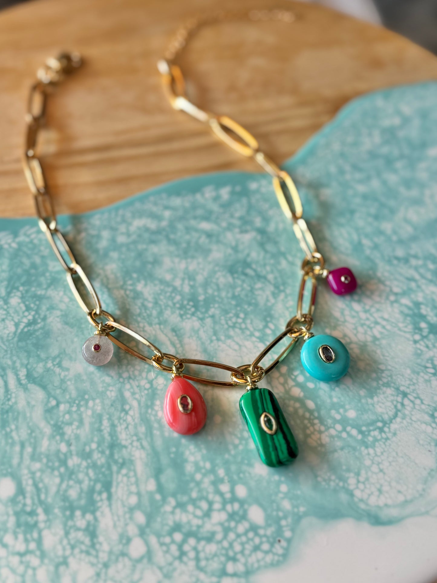 Colorful Gemstone Charm Chain