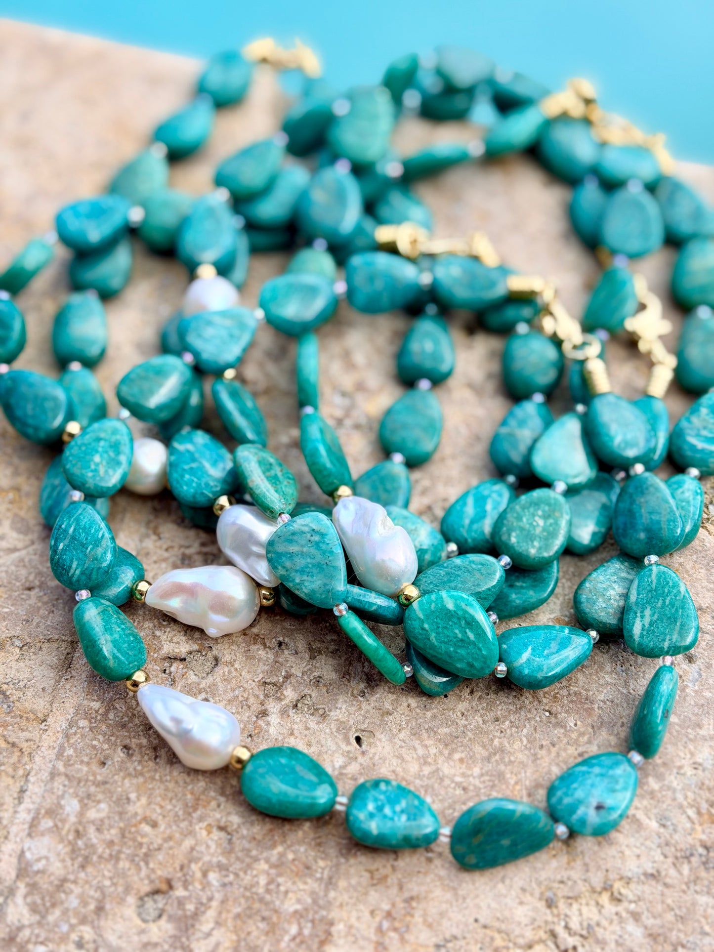 Natural Amazonite Baroque Pearl Necklace