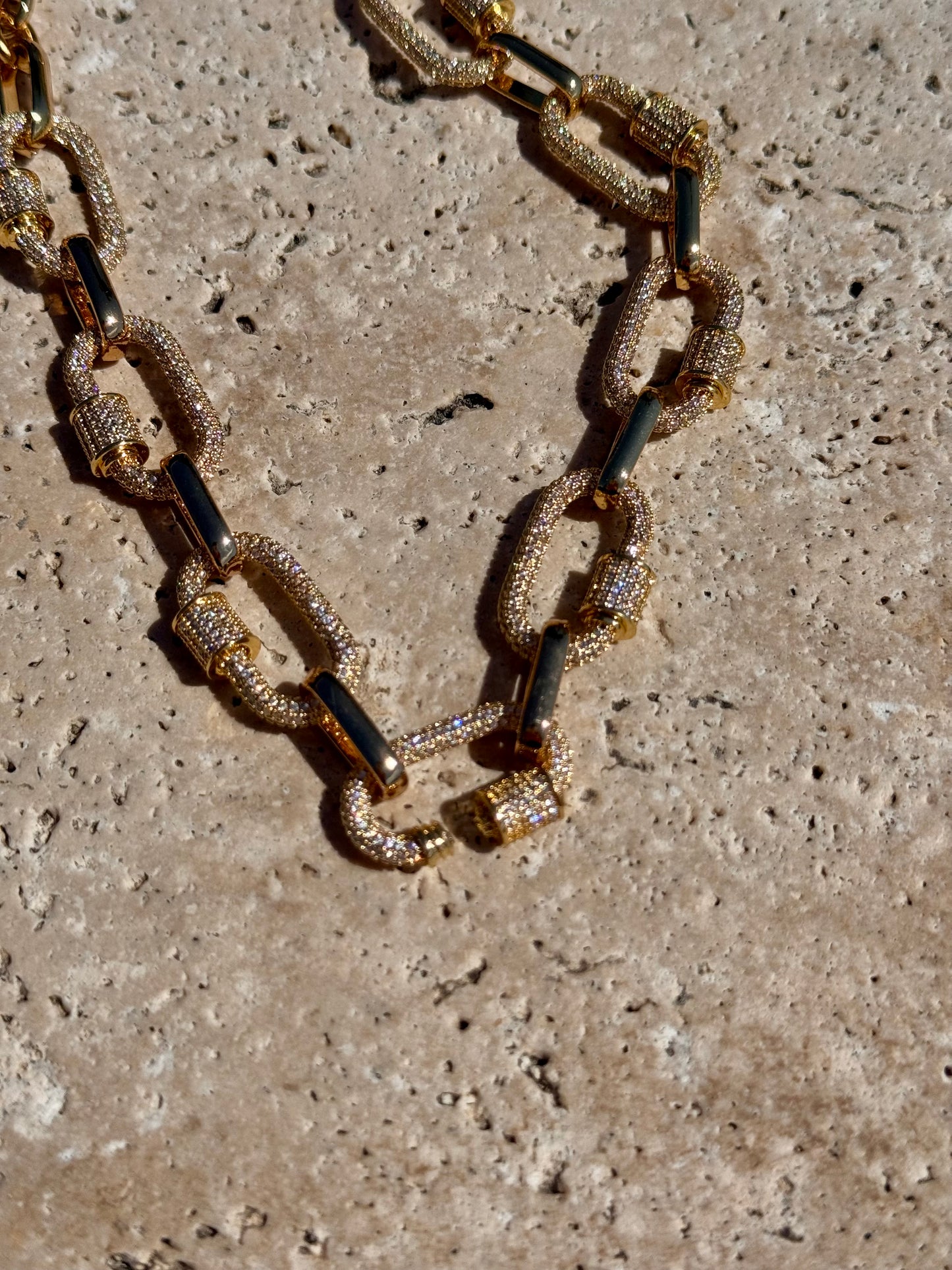 Gold Pave Carabiner Necklace