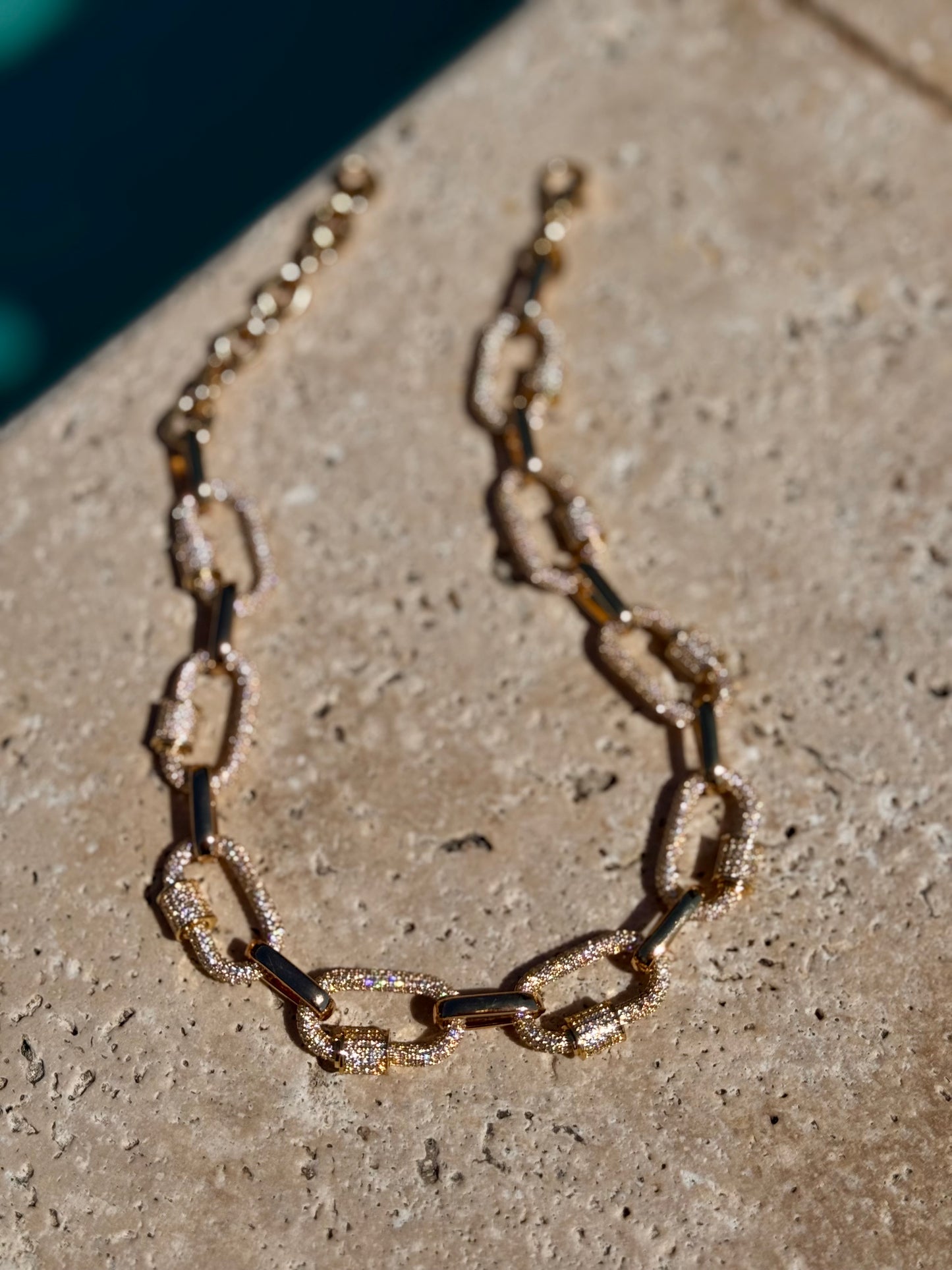 Gold Pave Carabiner Necklace
