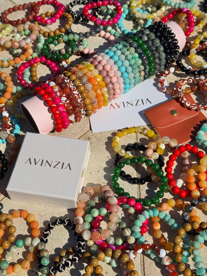 Layered gemstone stretch bracelets – handmade by AVINZIA