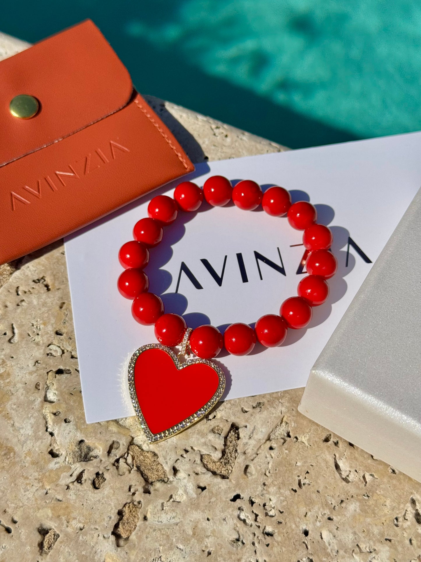 Red Jade with Pavé Heart Charm Bracelet