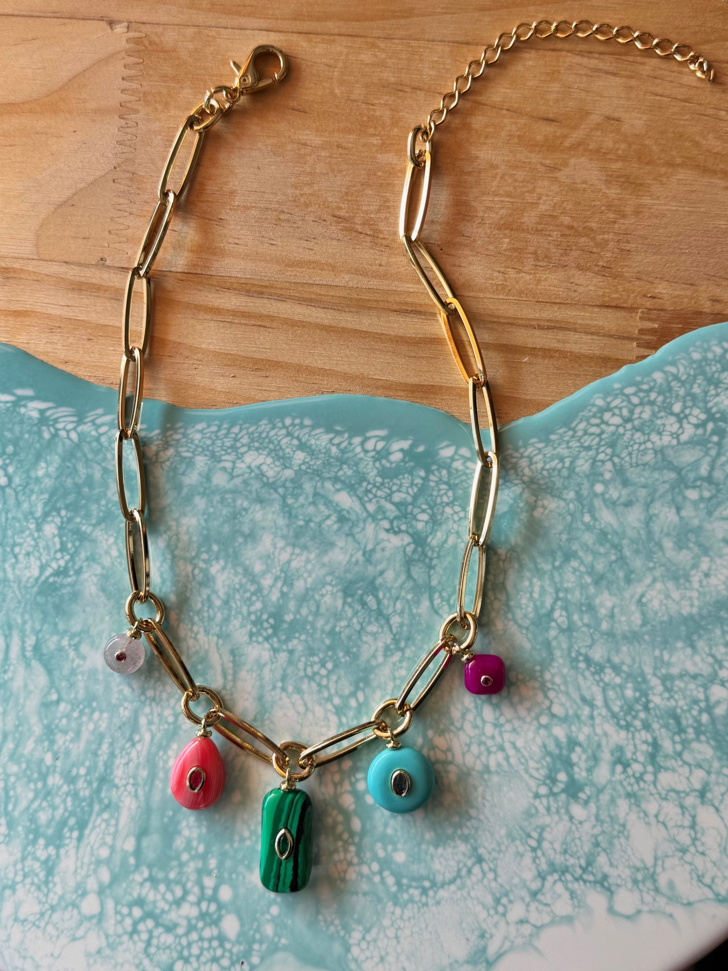 Colorful Gemstone Charm Chain