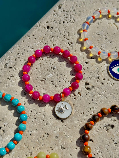 Colorful gemstone bead arm candy bracelet by AVINZIA — handmade coastal jewelry