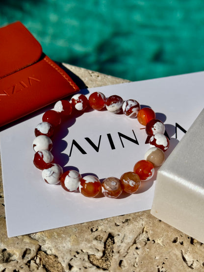 Handmade 10mm fire crackle agate bead bracelet – AVINZIA