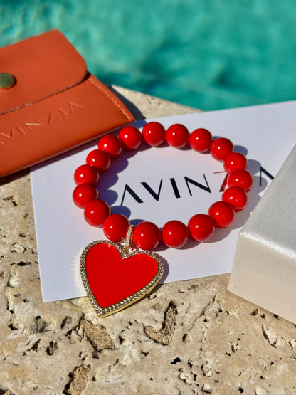 Crimson jade beads with pavé heart charm by AVINZIA