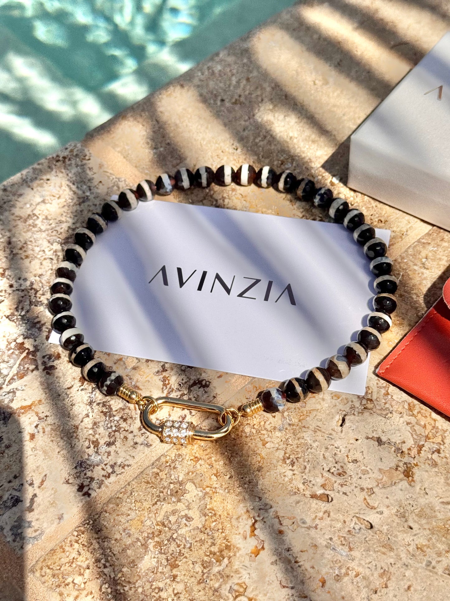 B&W Agate Carabiner Necklace