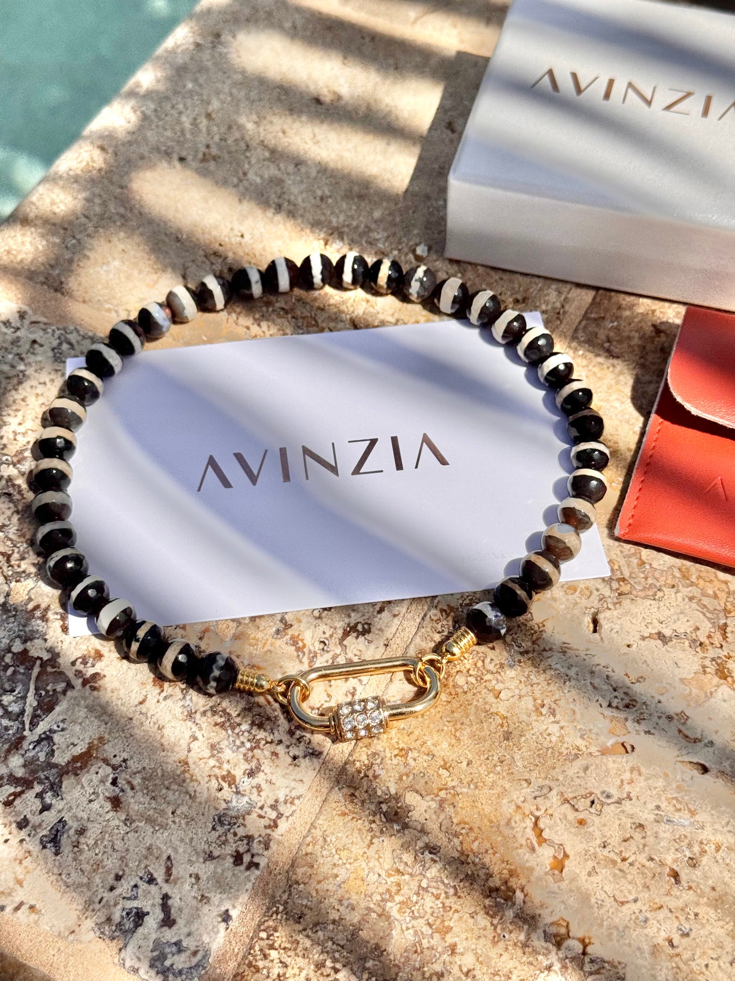 B&W Agate Carabiner Necklace