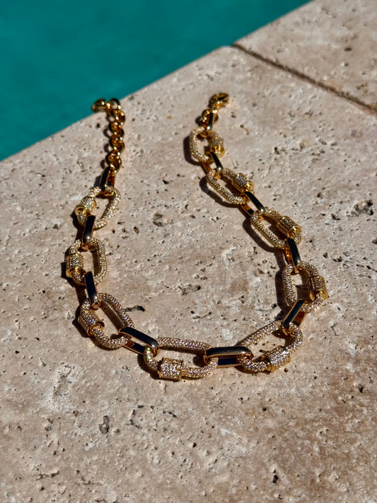 Gold Pave Carabiner Necklace