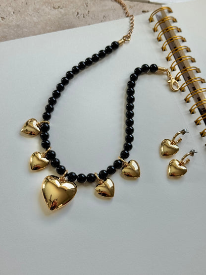 Obsidian Love Heart Necklace Set