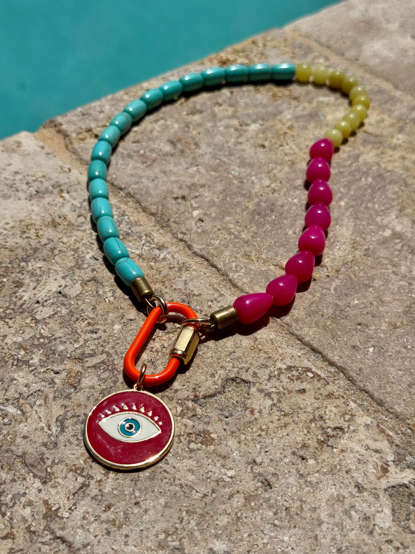 Red Evil Eye Carabiner Necklace
