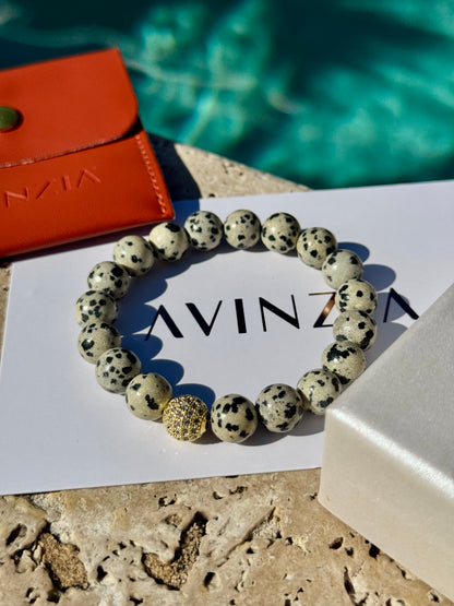 Dalmatian jasper bracelet, playful spotted stone – AVINZIA
