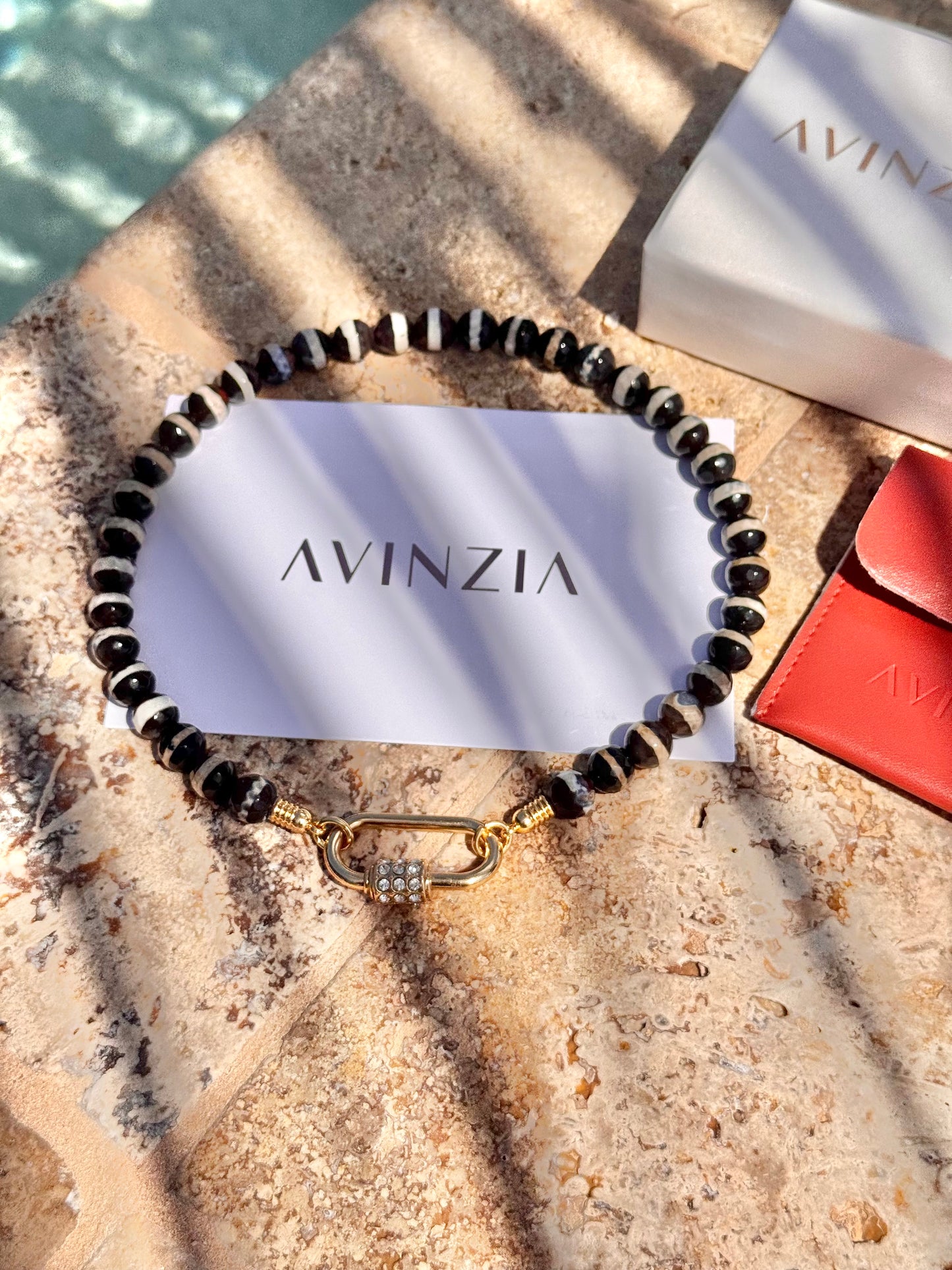 B&W Agate Carabiner Necklace