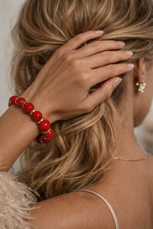 Red Jade Bracelet with Gold Links