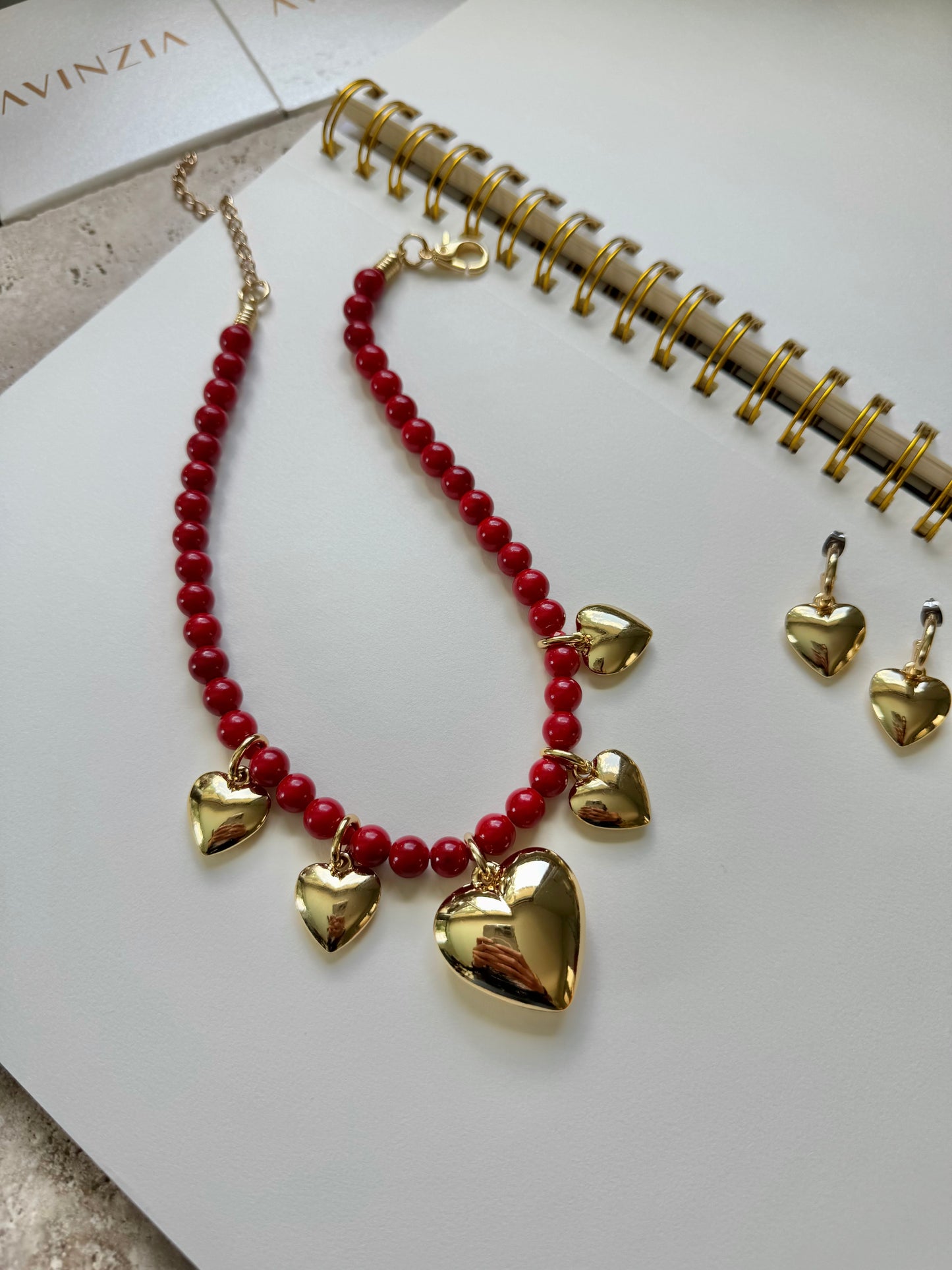 Red Jade Love Heart Necklace Set