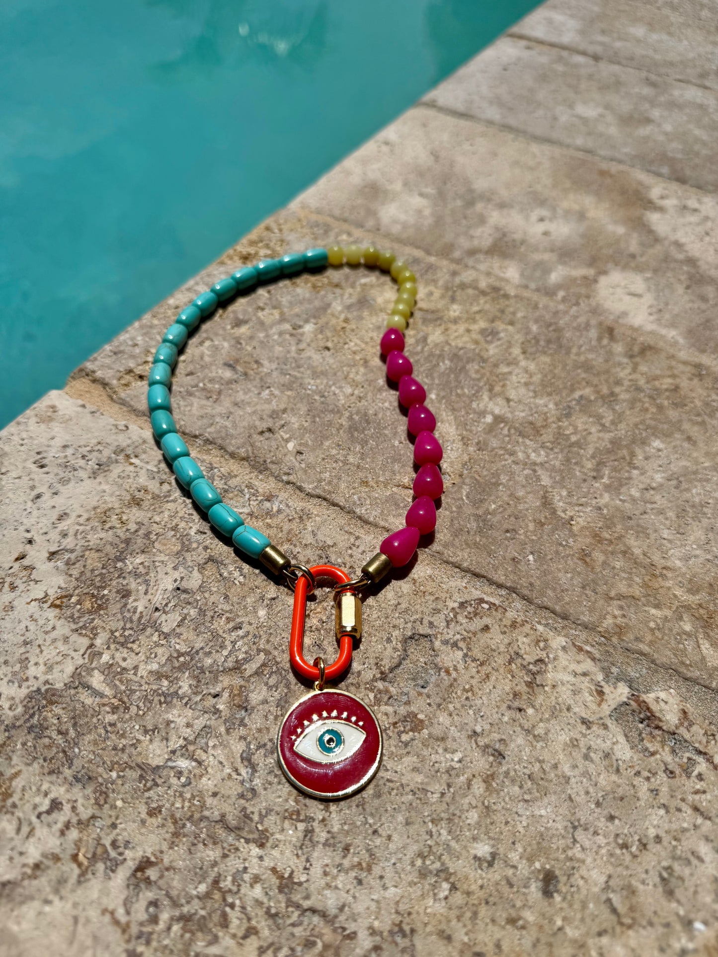 Red Evil Eye Carabiner Necklace