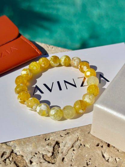 Handmade 10mm yellow faceted agate bead bracelet – AVINZIA