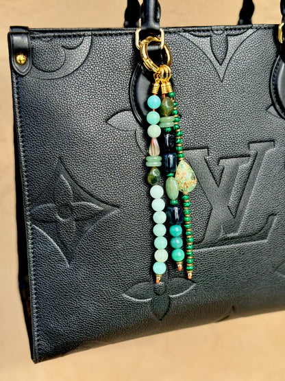 Beaded gemstone purse charm with gold accents – AVINZIA