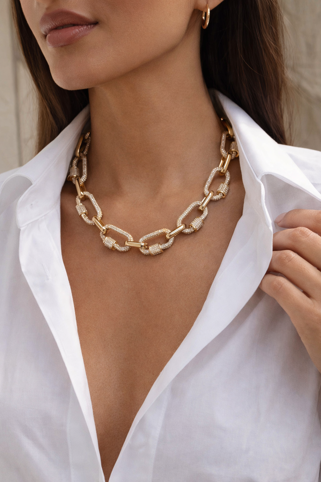 Gold Pave Carabiner Necklace