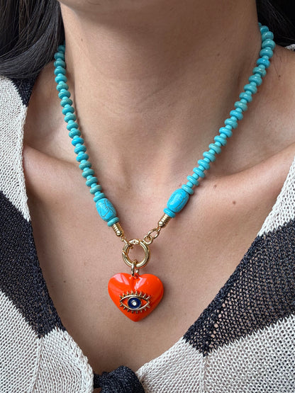 18" Heart Eye Charm Necklace