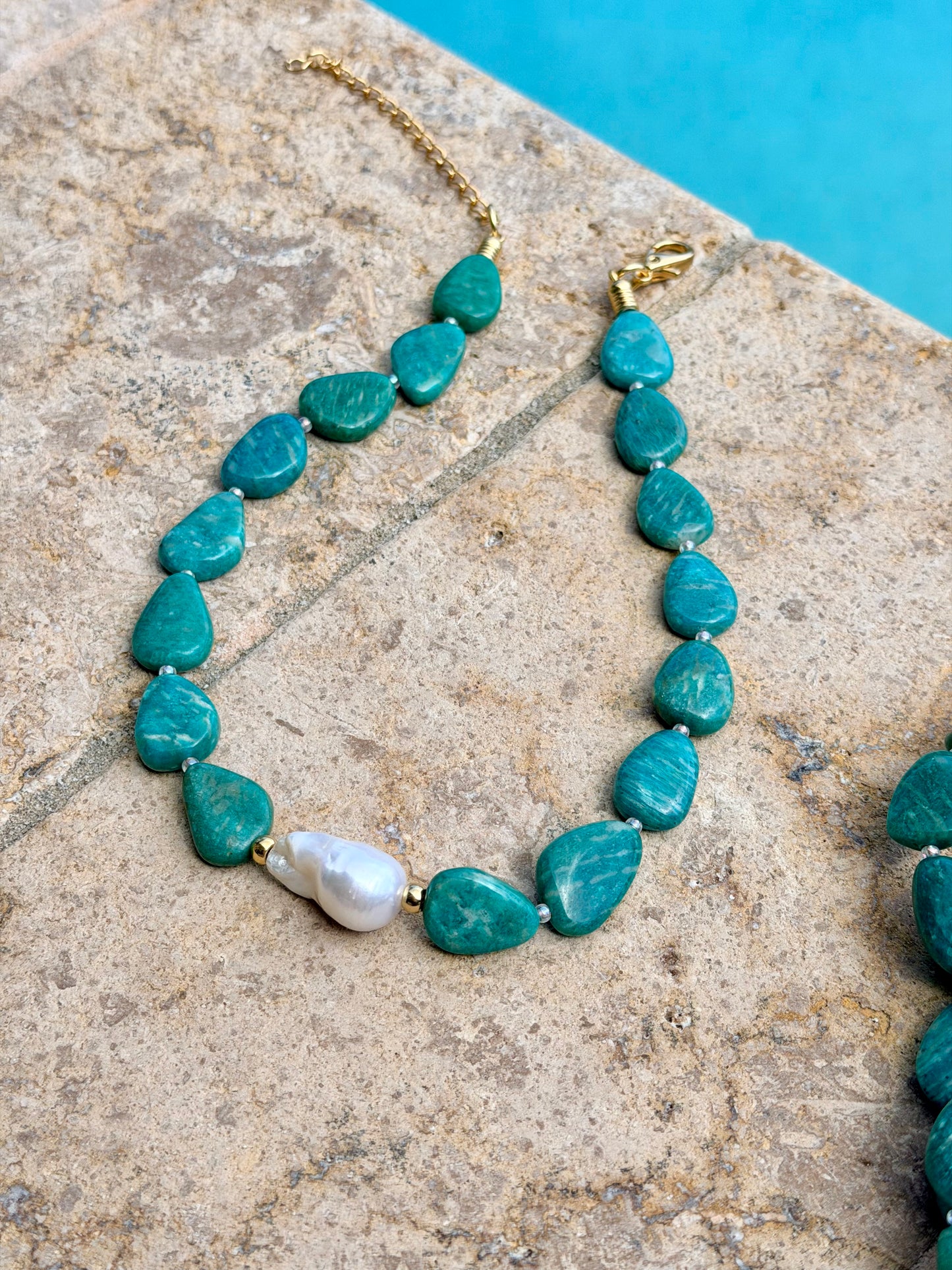 Natural Amazonite Baroque Pearl Necklace
