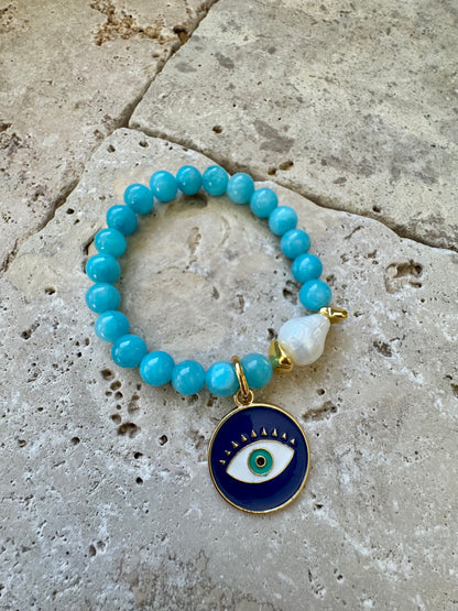 Custom gemstone charm bracelet with choice of stones — handmade in Florida by AVINZIA
